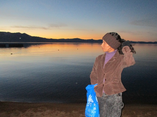 walking on campus at sunset